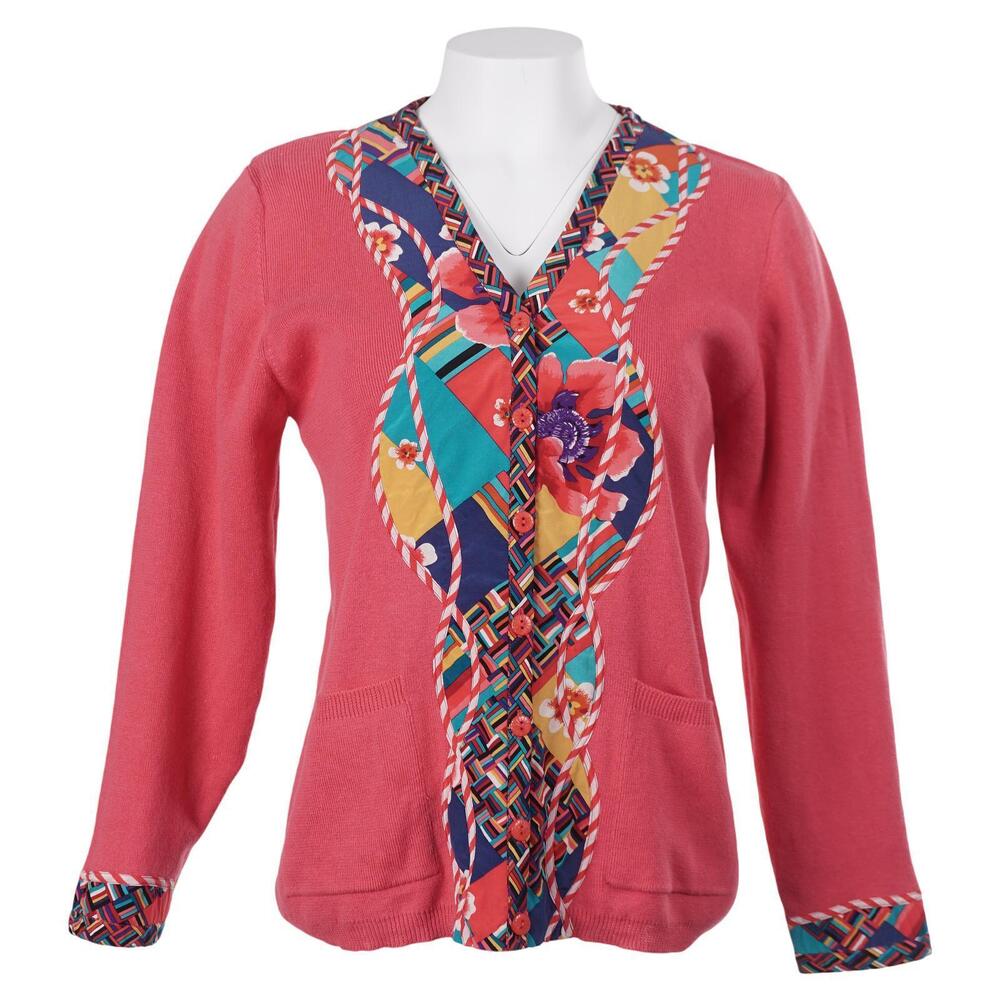 KOOS of course! Cardigan S Pink Cotton Blend Knit V-Neck Long Sleeve Sweater